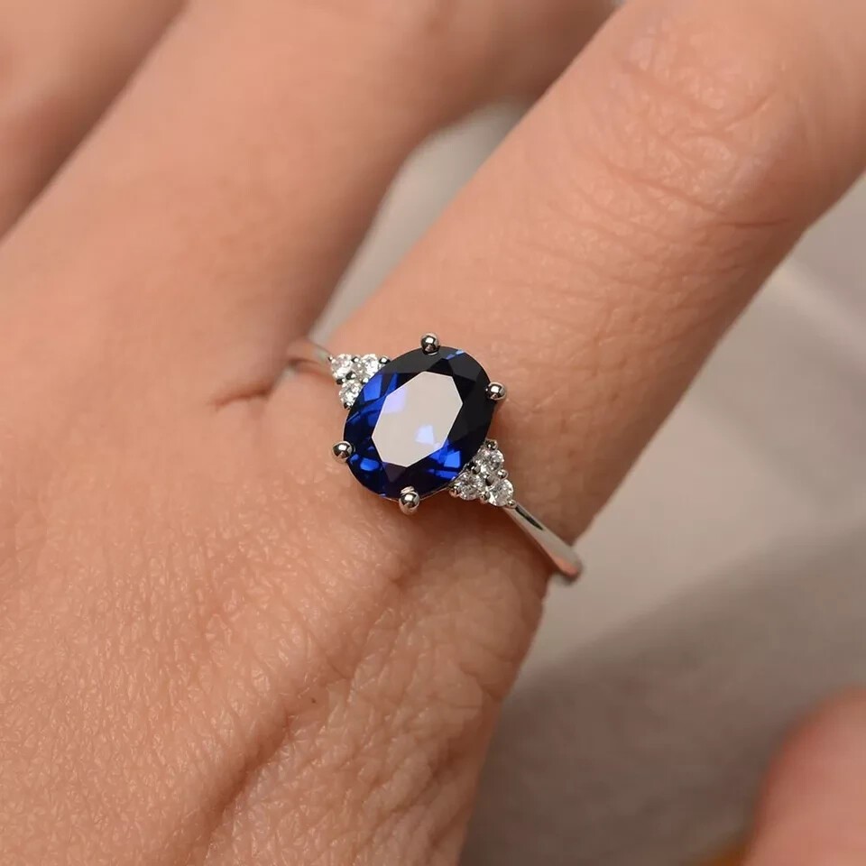 2.25 Ct Round Cut Natural Sapphire Diamond Ring 14K Solid White Gold Size All