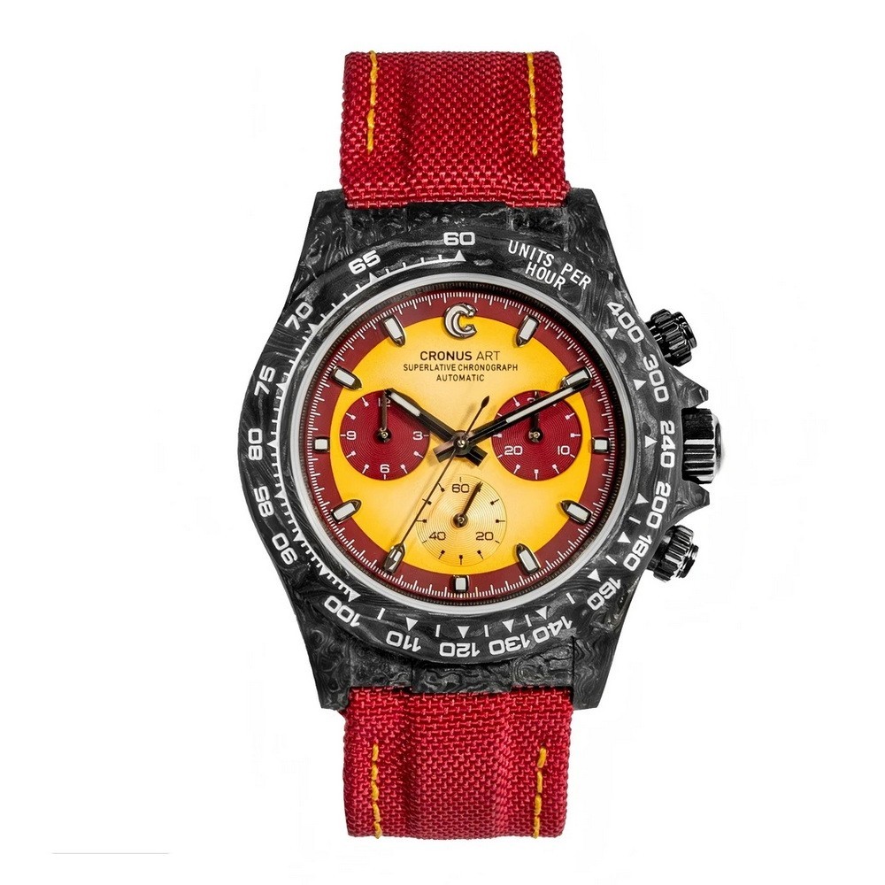 CRONUSART Men Chronograph Watch Automatic Mechanical Wristwatch Carbon Fiber