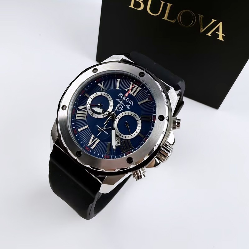 Bulova Marine Star 98B258 Blue Dial/Black Rubber Strap Men’s Quartz Watch 44mm