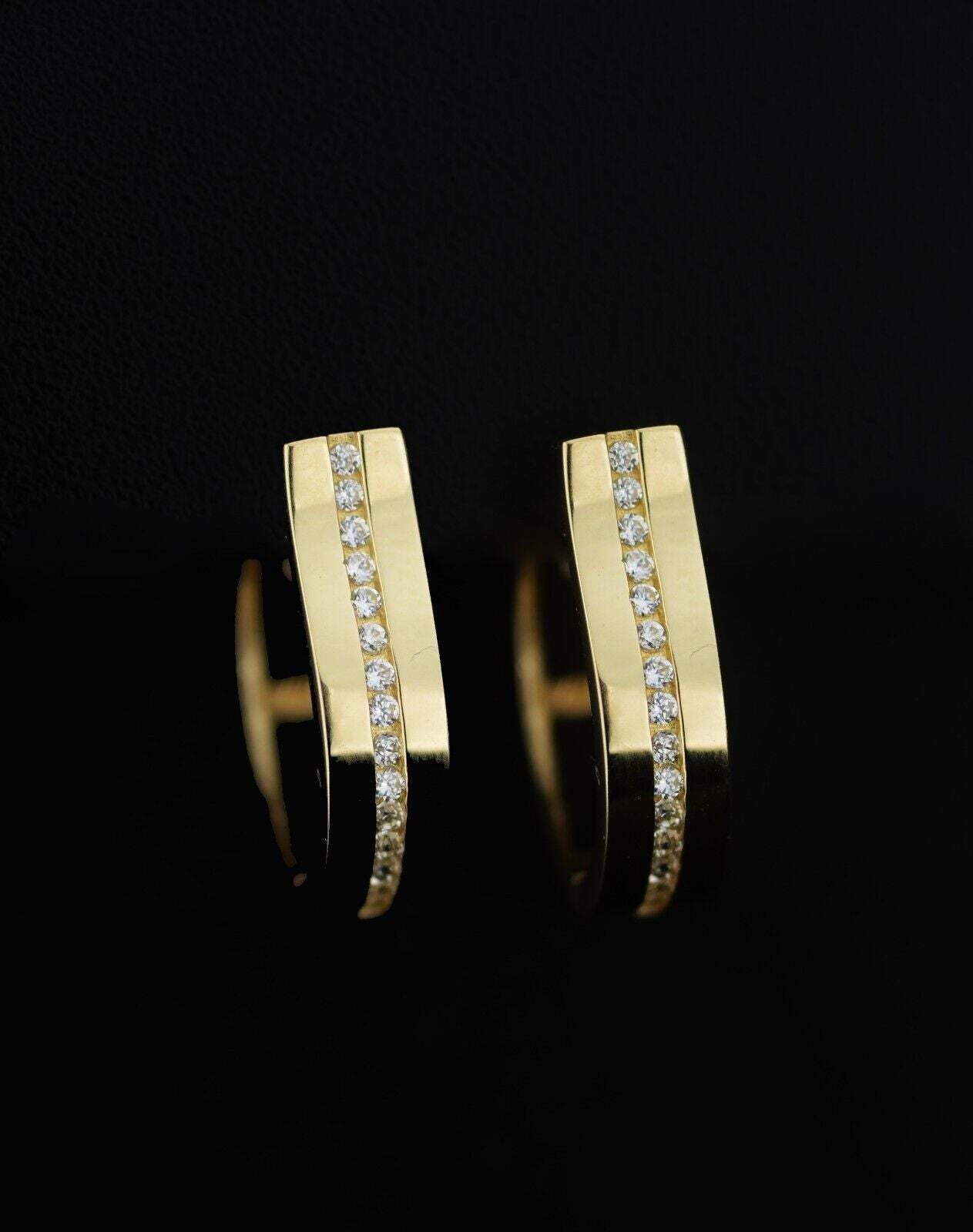 14k Yellow and White Gold One Row Channel Set Huggie Hoop Earrings