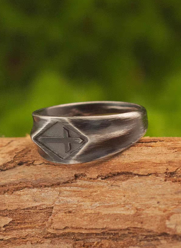 Medieval Knights Templar Cross Signet Ring Fine Brushed Faith Band for Men