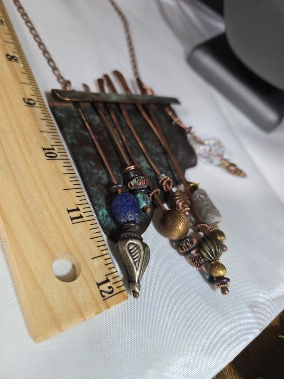Artisan Made Brutalist Art Deco Necklace Copper Mixed Media Handmade