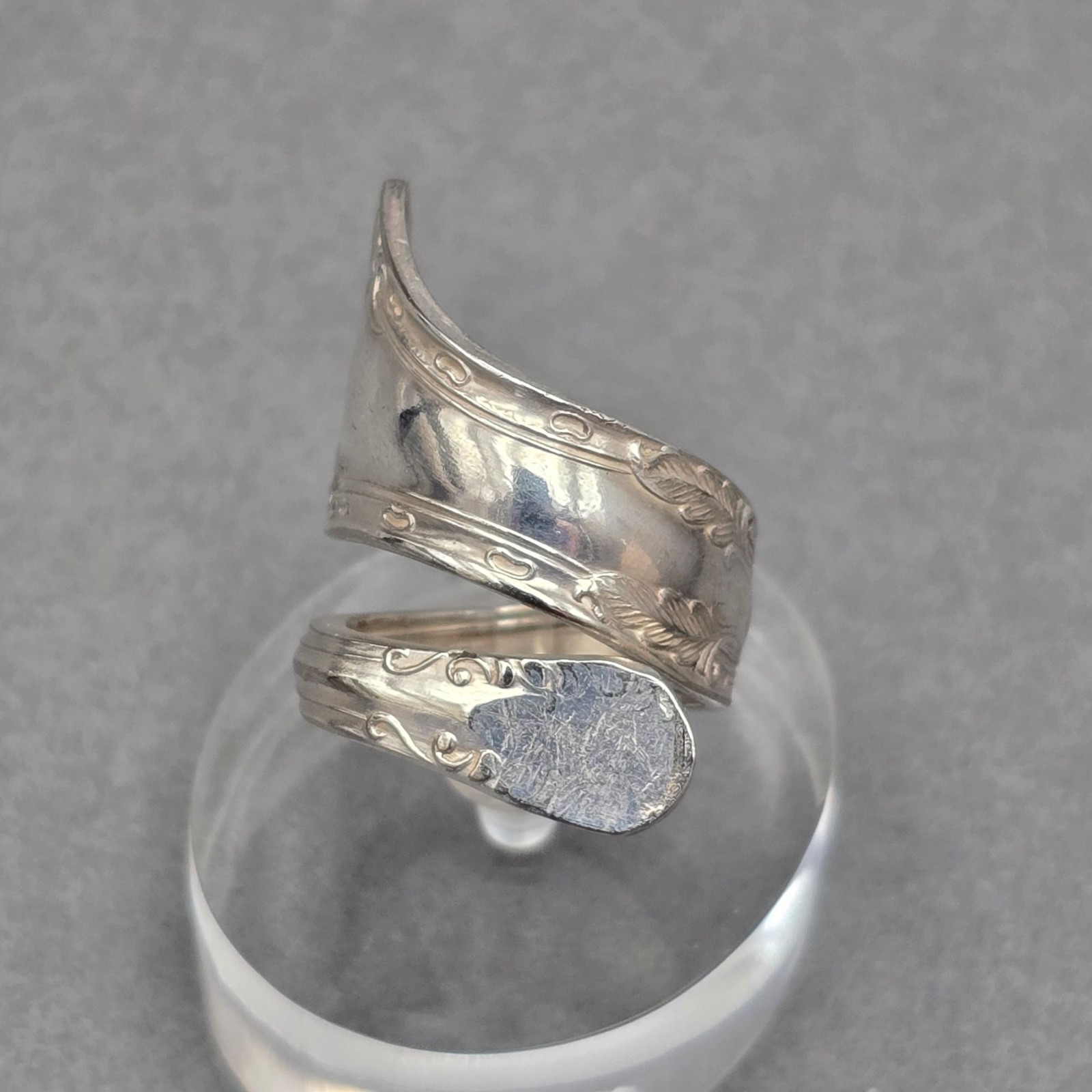 Vintage Silver Plate Wrap Spoon Ring Size 7 Upcycled Flatware Statement Band