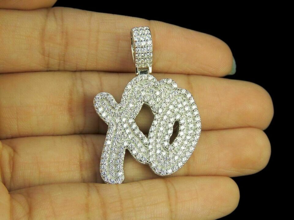 1.20 Ct Moissanite Cluster Hugs Kisses XO Pendant 1.50″ Real 925 Sterling Silver