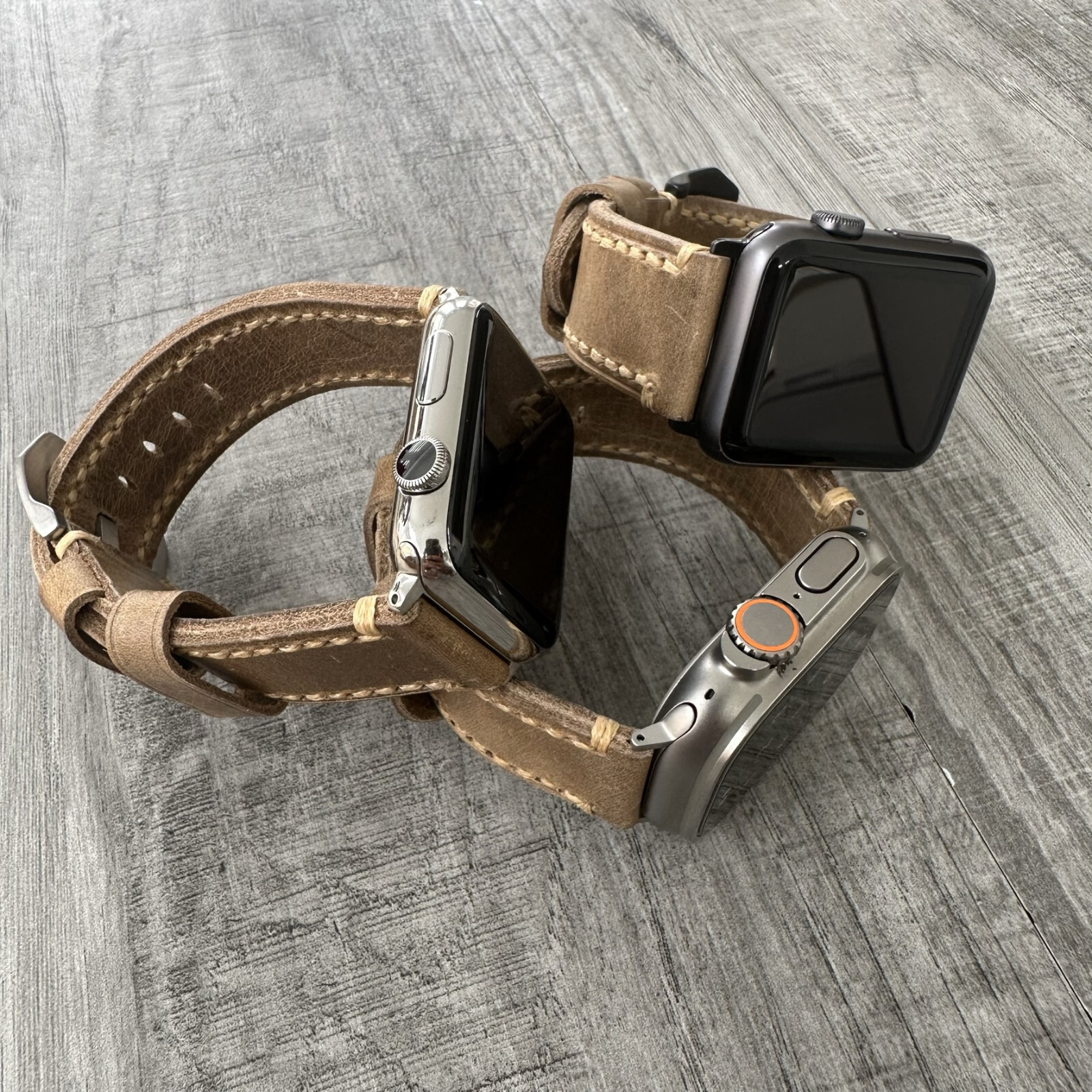 For Apple Watch Ultra 1 2 49mm 45/44mm Thick Distressed Brown Leather Watch Band