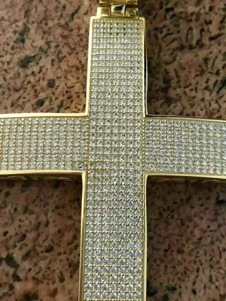 4Ct Round Cut VVS1 Diamond Men’s Large Cross Pendant 14 k Yellow Gold Finish