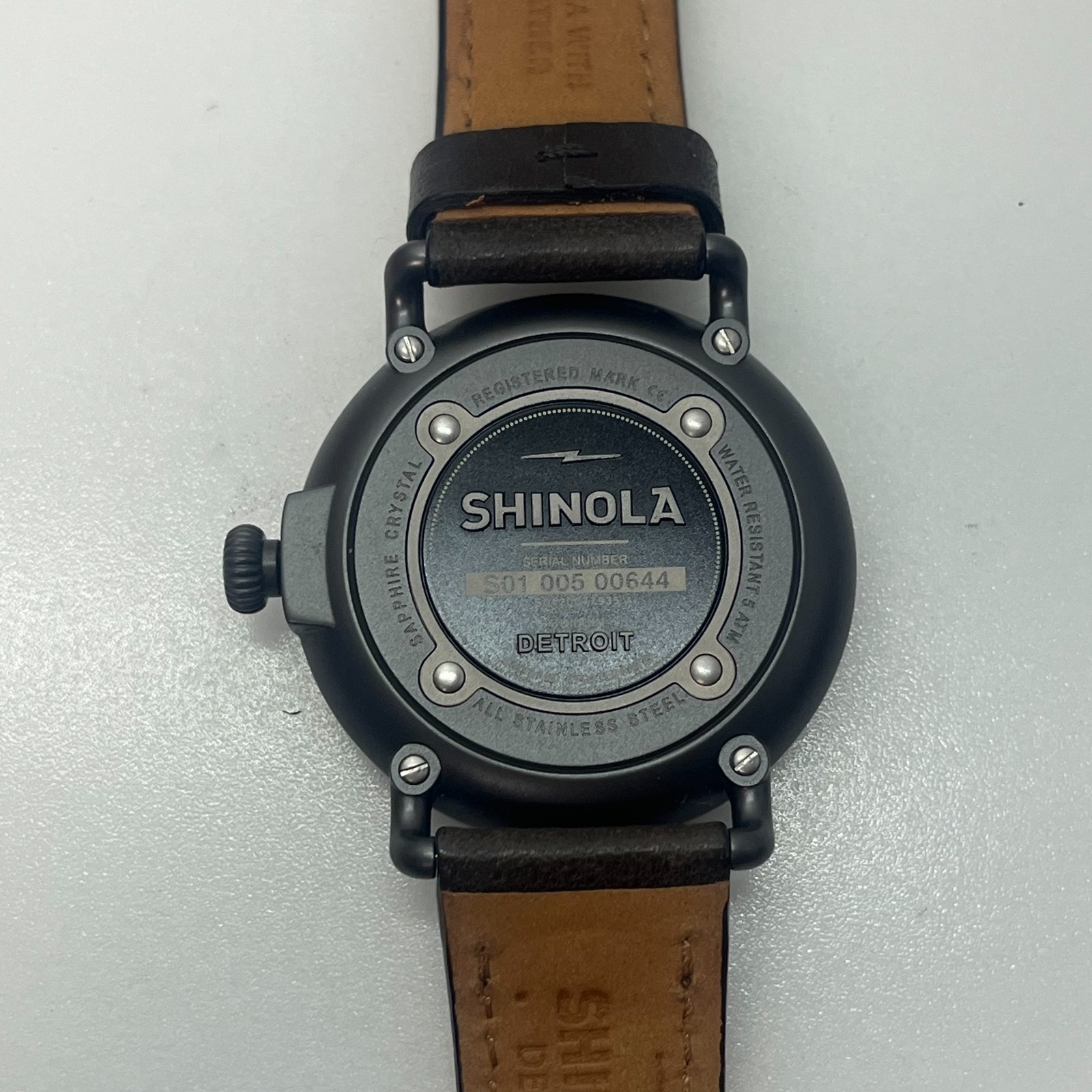 SHINOLA Argonite-1069 Black Quartz Watch USA MADE 41mm w/Box, Paper & Strap#886A