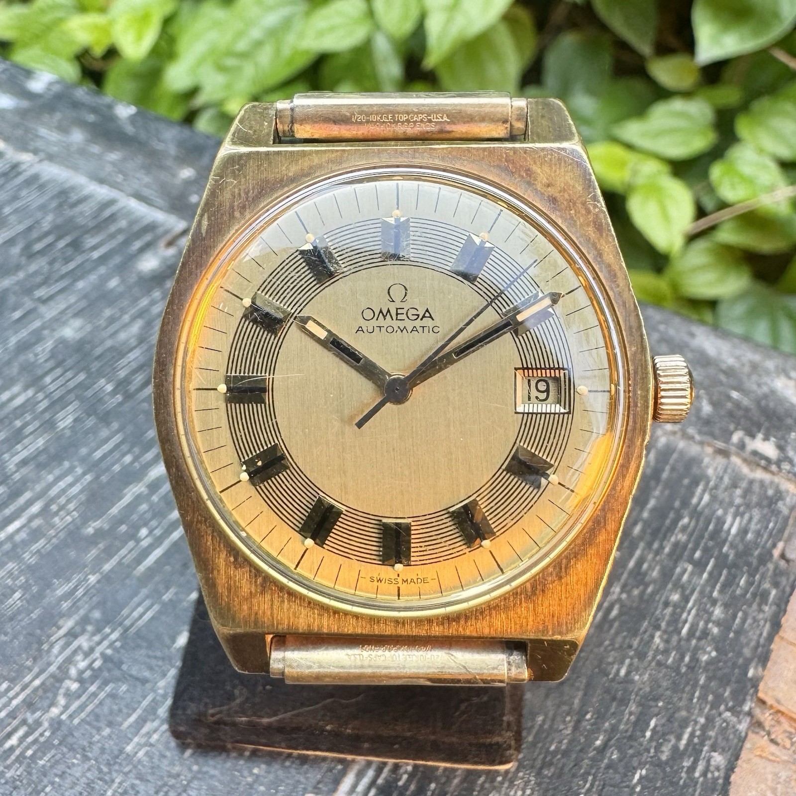 Vintage 1970s Omega Automatic Gold Plated Barcode 166.0118 cal 1480 Swiss 36mm