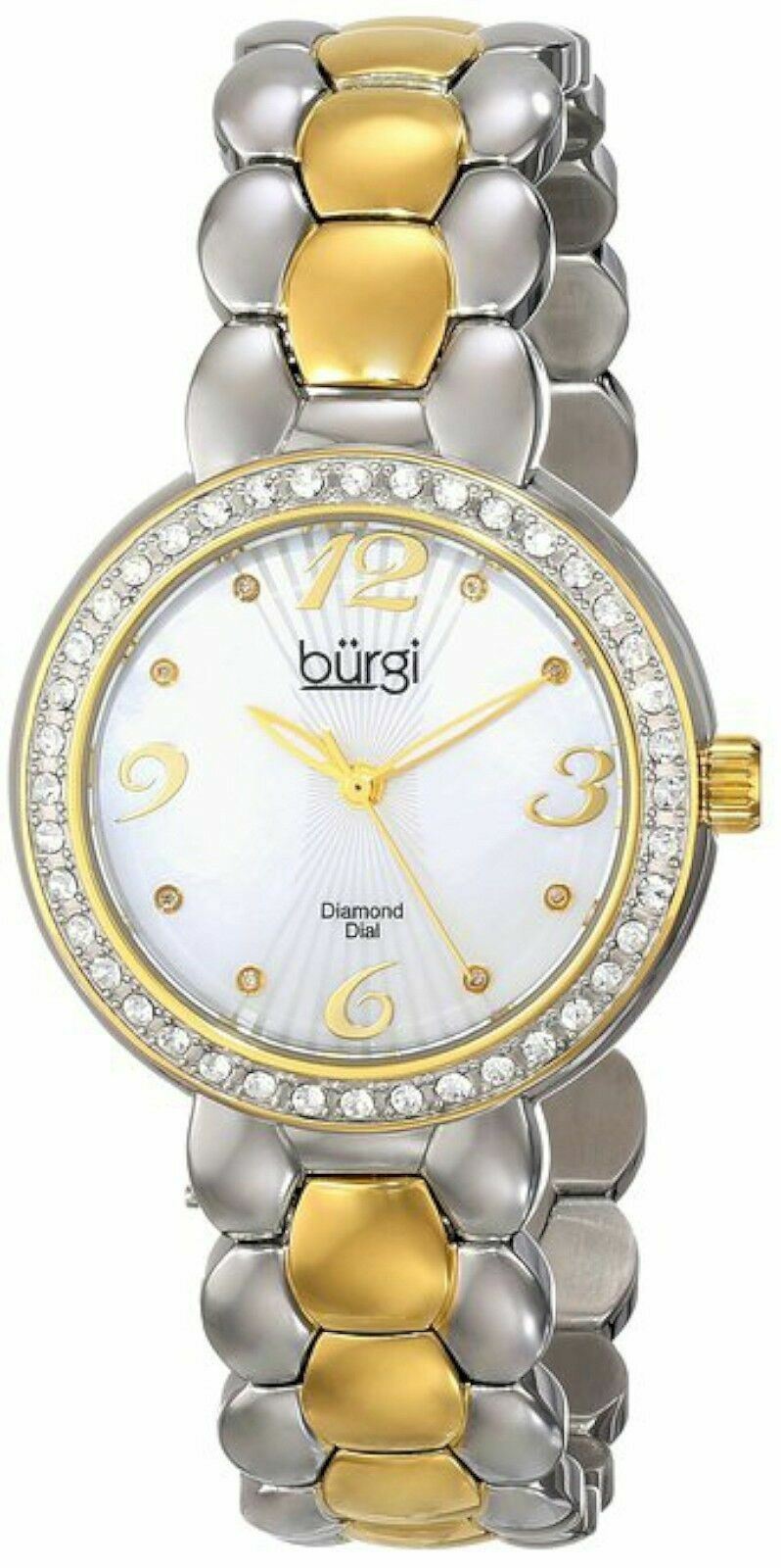 NEW Burgi BUR084TTG Women’s Quartz Two Tone Silver/Gold Classy Sleek Dress Watch