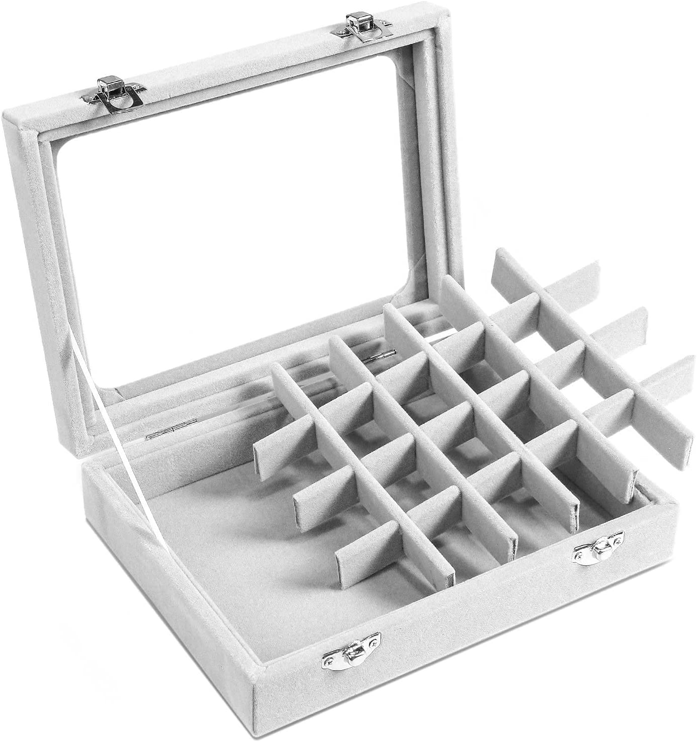 Jewelry Box 24 Grid Velvet Jewelry Tray for Drawers Glass Clear Lid Showcase Dis
