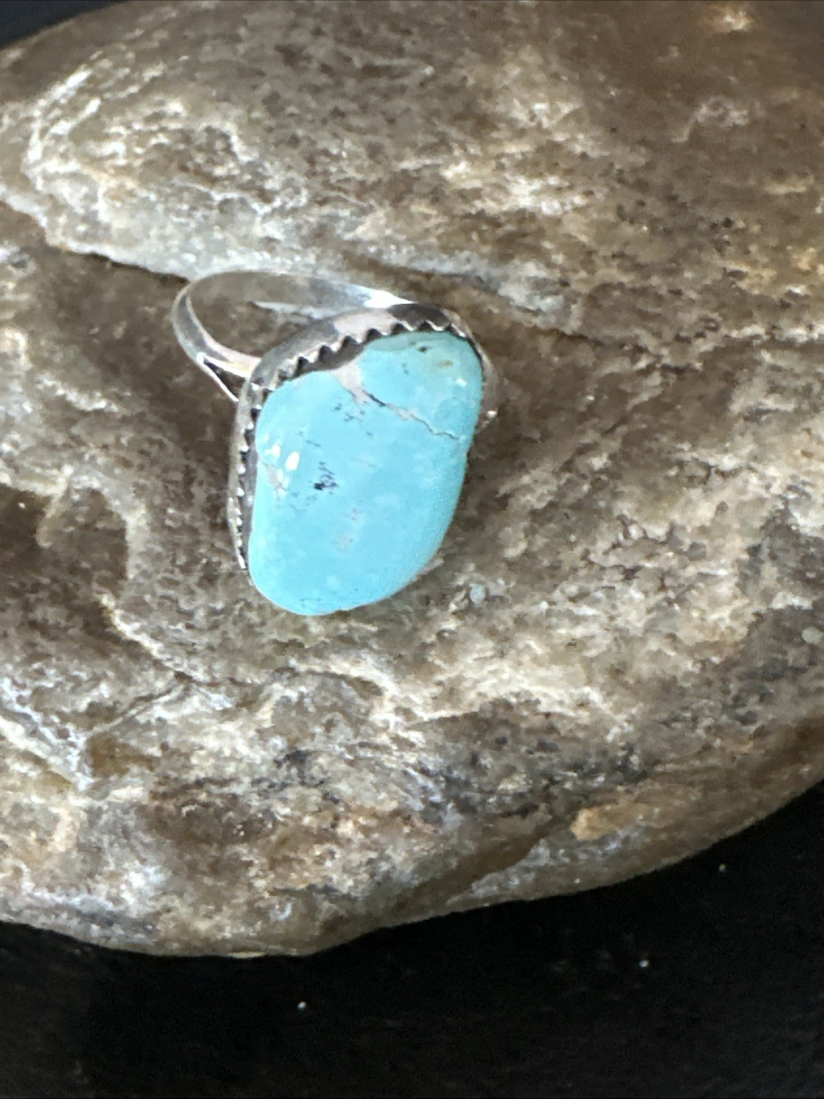 Navajo Blue Dry Creek Turquoise Sterling Silver Ring Size 6.5 20356