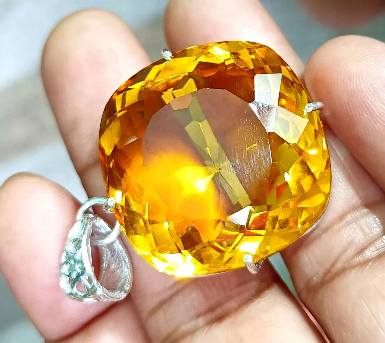 Natural 140 Ct Citrine 925 Sterling Silver Cushion Cut Pendant AAA Gem