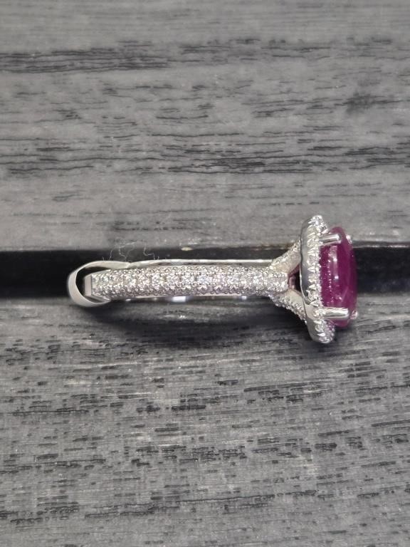 Natural GIA Cert 3.0ct Ruby & .90ct Diamond 14k Wt Gold Ring, Size 7.
