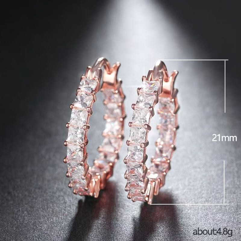 3 Colors Woman 18k Gold Plated Sparkling CZ Hoop Huggie Earring Drop Dangle 21mm
