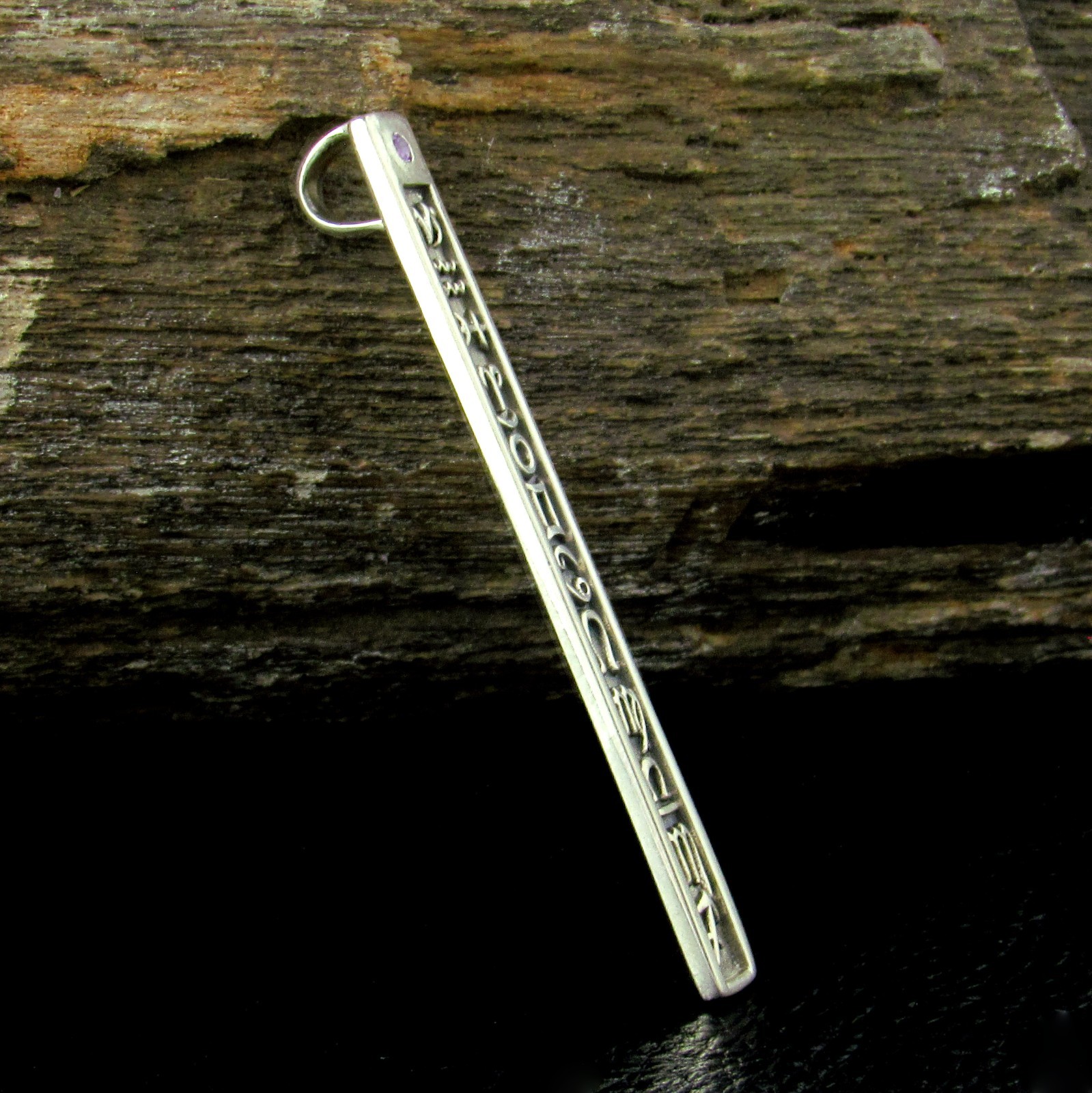 Solid 925 Sterling Silver 12 Symbols of the Zodiac Column Pendant w/ Gemstone