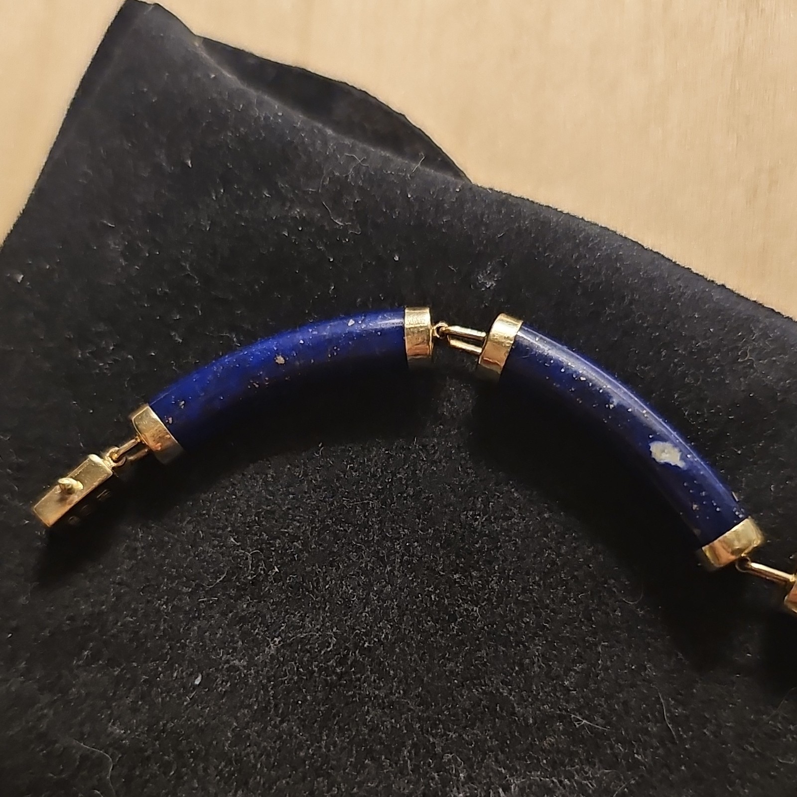 Vintage 14K Gold Heng Ngai HN Chinese Shou Lapis Lazuli Panel Bracelet 585