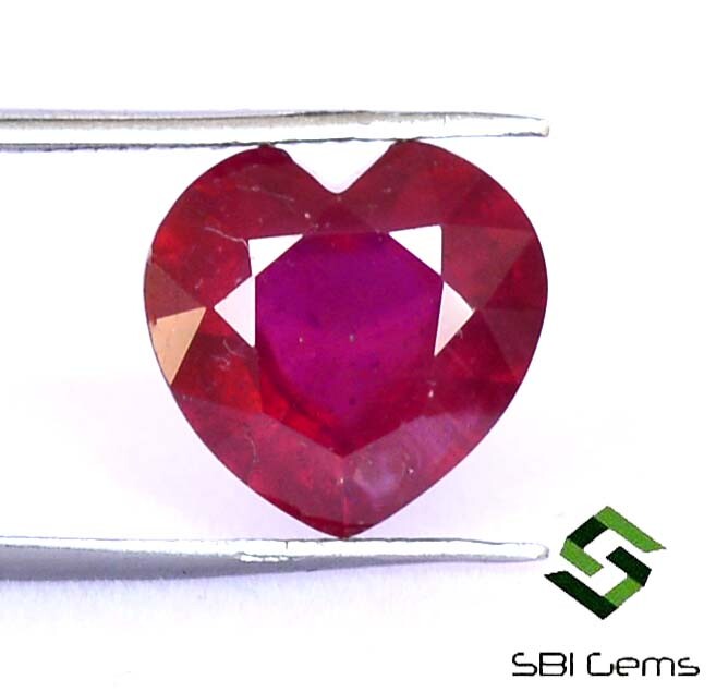 4.77 CTS Natural Ruby Heart Shape Cut 10×10 mm Faceted Deep Red Loose Gems GF