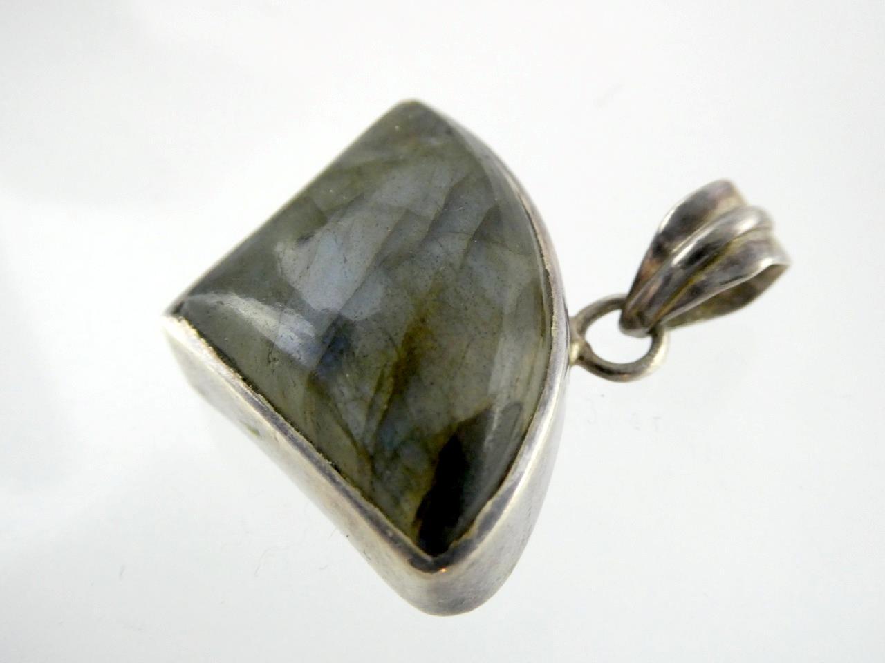 Sterling Silver Labradorite Freeform Triangular Cabochon Cut Pendant 925 14.6g
