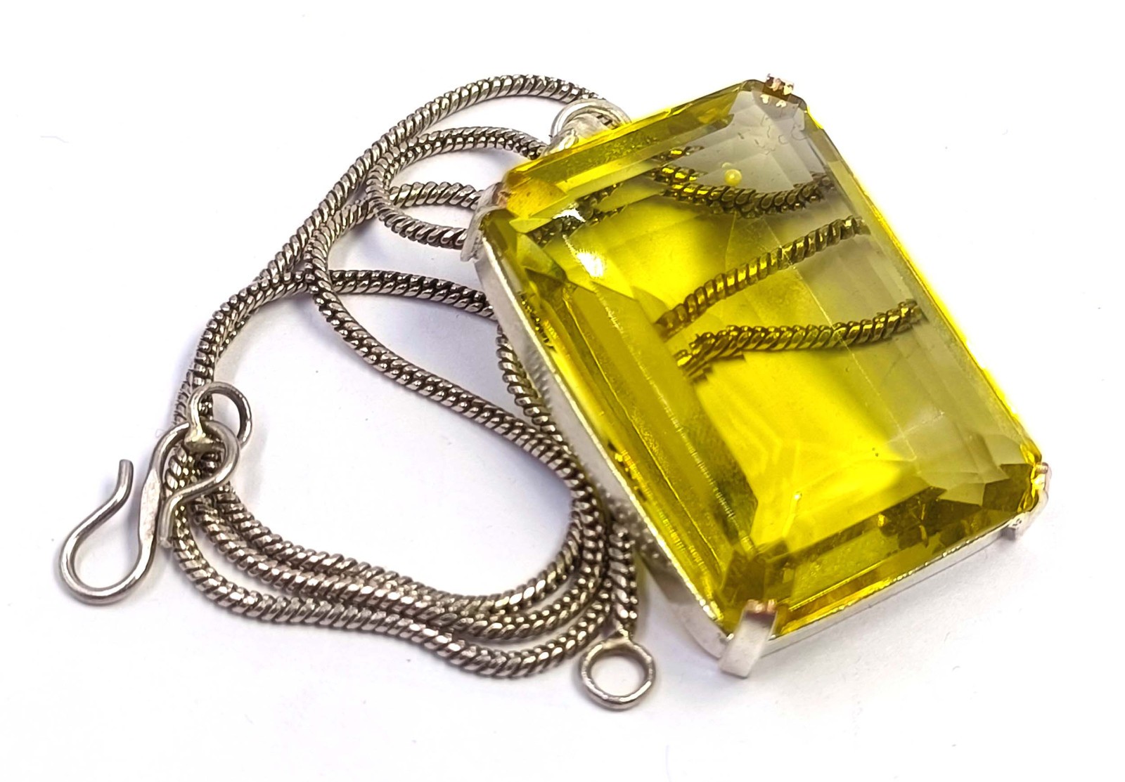 105 Ct Natural Yellow Sapphire Emerald Cut 925 Silver Pendant Free Chain 6FGT