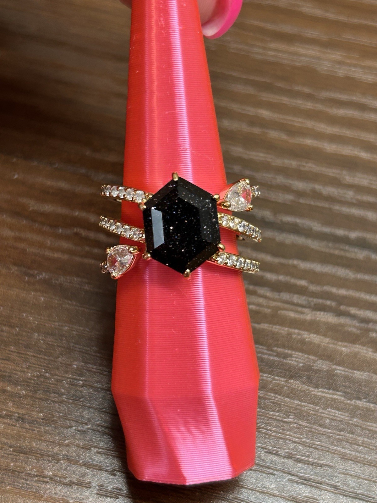 Bomb Party UNTAMED Ring Sz 8 “Slither & Spark” Onyx Sandstone on Gold