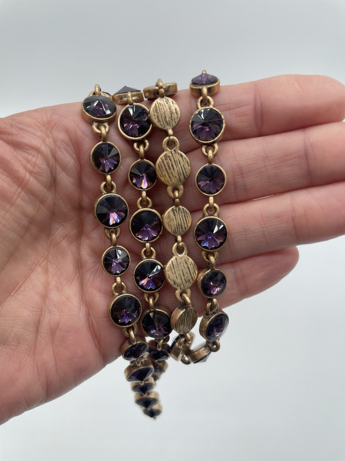CHICO’S Long Rich Grape Purple Glass 9 mm Cab Necklace 33″ Plus Extender