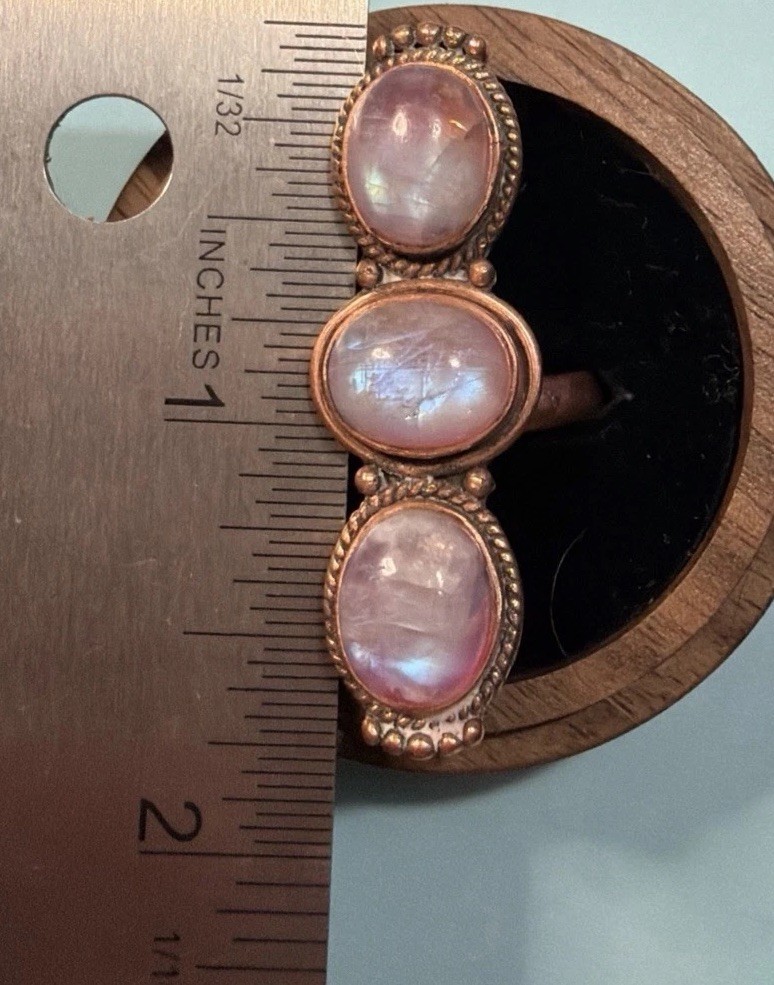 Pink Moonstone Copper Adjustable Ring Sz 7-9