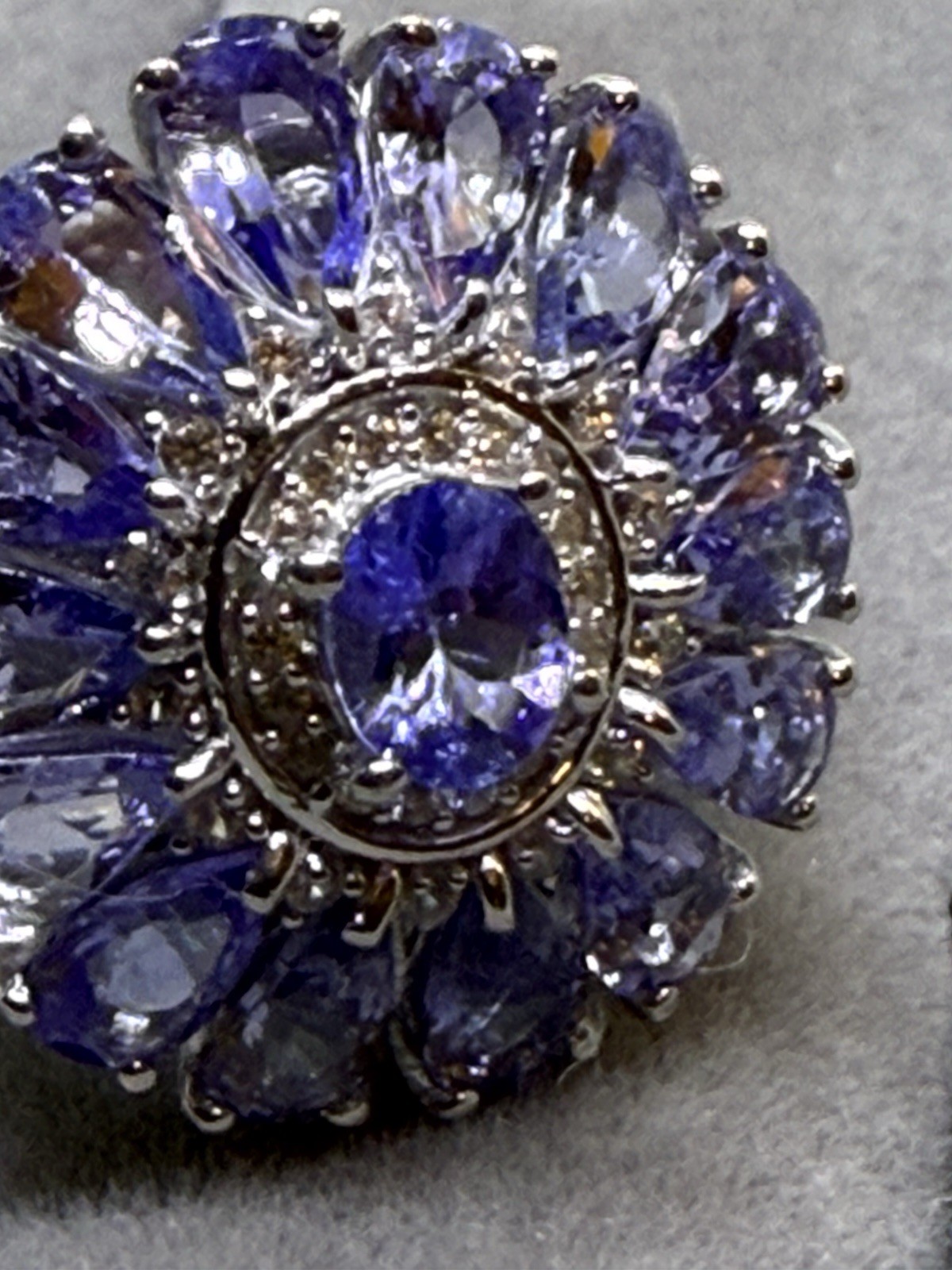 D’Joy Tanz. ,White Zirc. Blue Flow. Ring In Rhod. Over Ster. Silver Sz. 6, 3.75