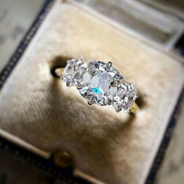 3Ct Lab Created Diamond ThreeStone Engagement Ring 14K Yellow Gold Over