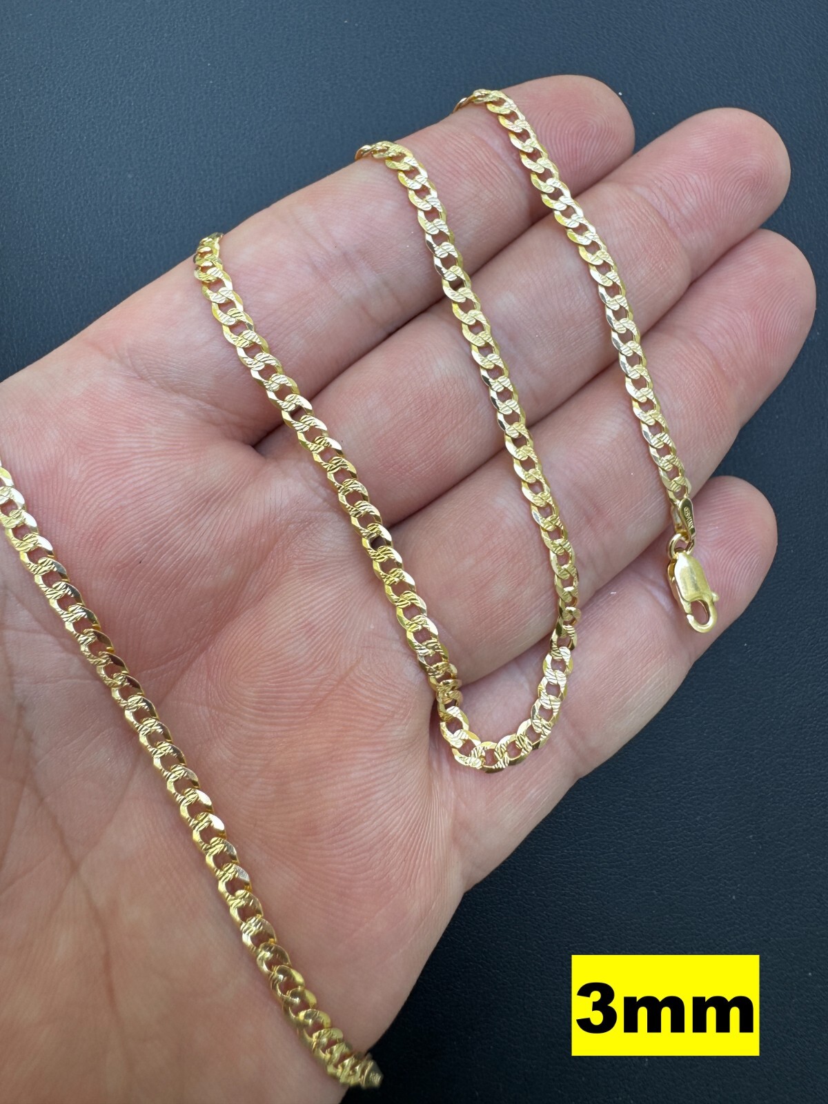 Men’s Cuban Chain Real 14k Gold Plated Solid 925 Silver Hip Hop ITALY 3-10.5mm