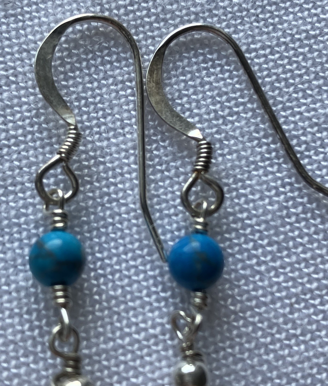 925 Sterling Silver dentallium shell turquoise gemstone dangle earrings HANDMADE