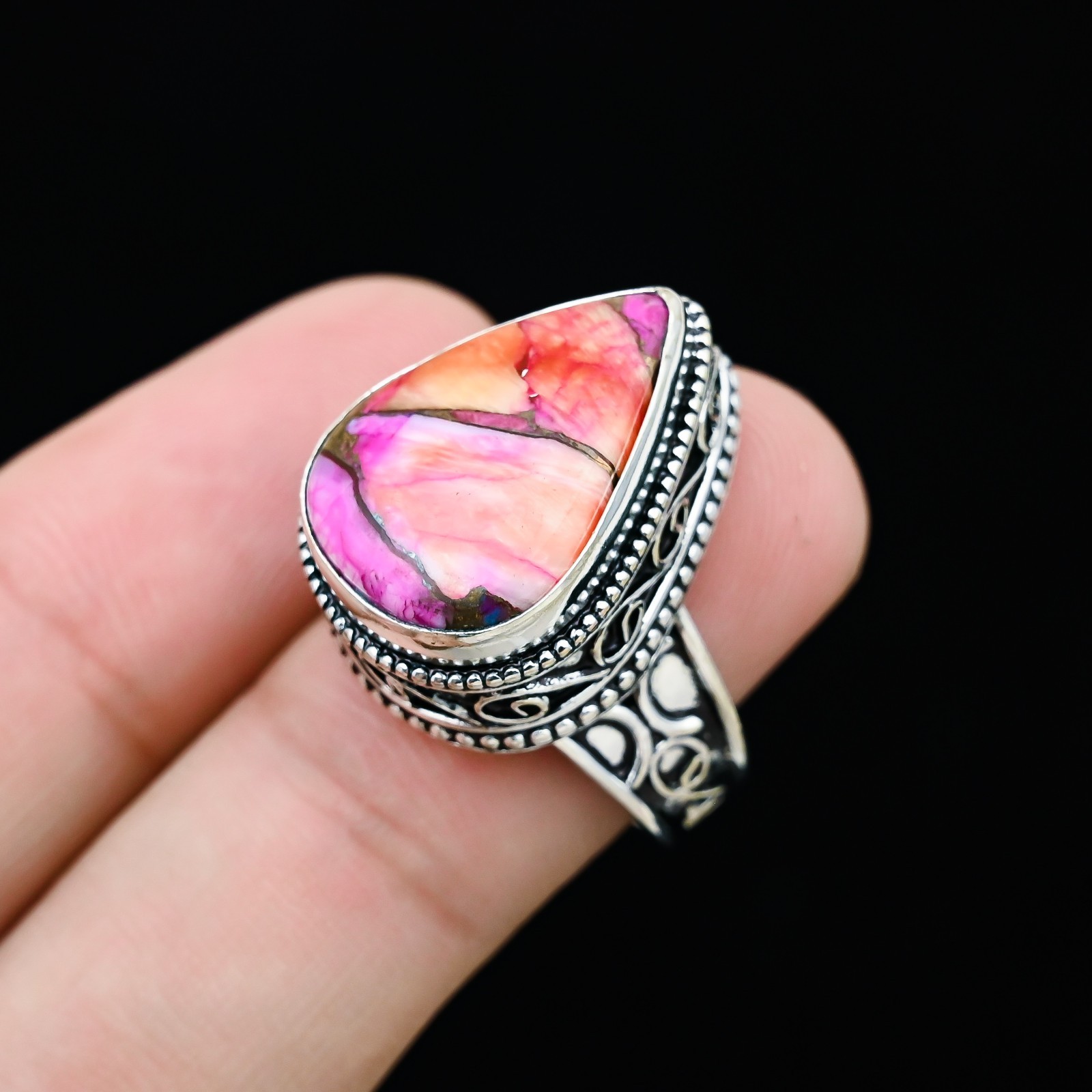 Oyster Turquoise Gemstone 925 Sterling Silver Handmade Jewelry Ring Gift For Her