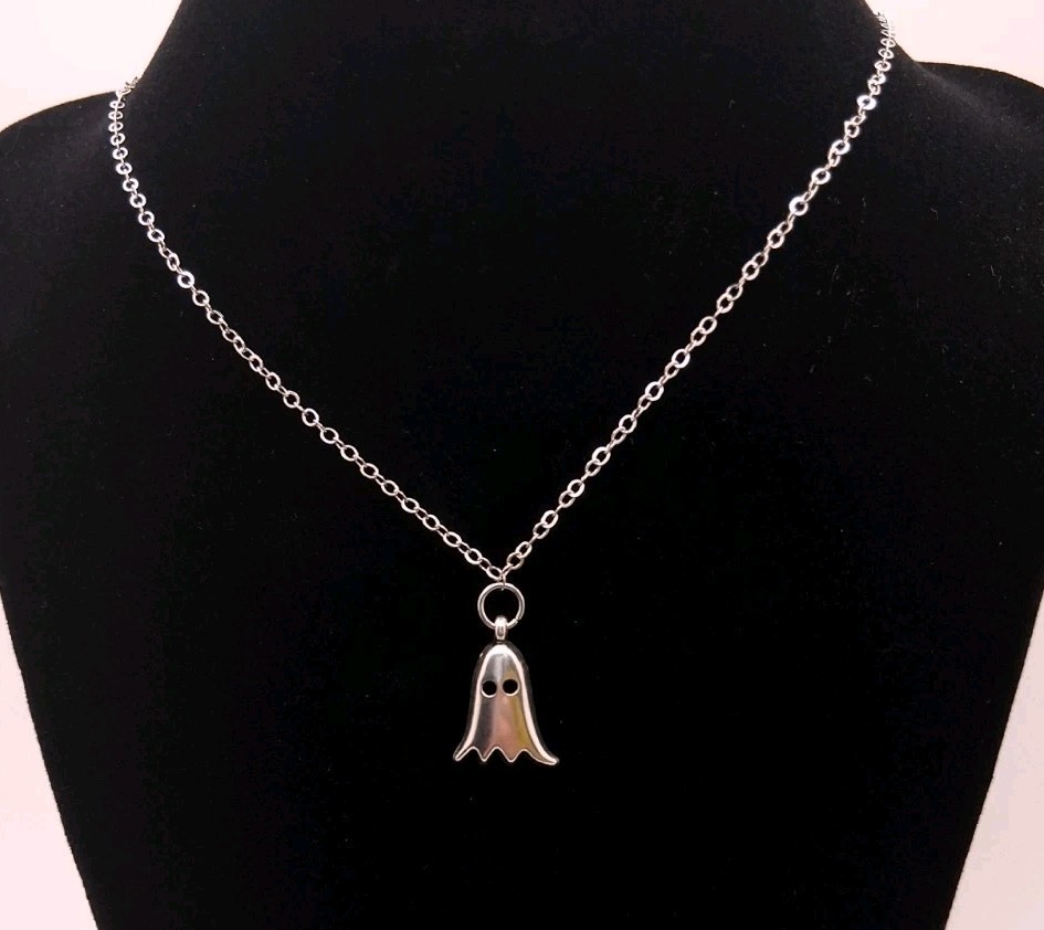 Ghost Pendant Necklace Halloween Party Fashion Jewelry Gift Silvery Toned
