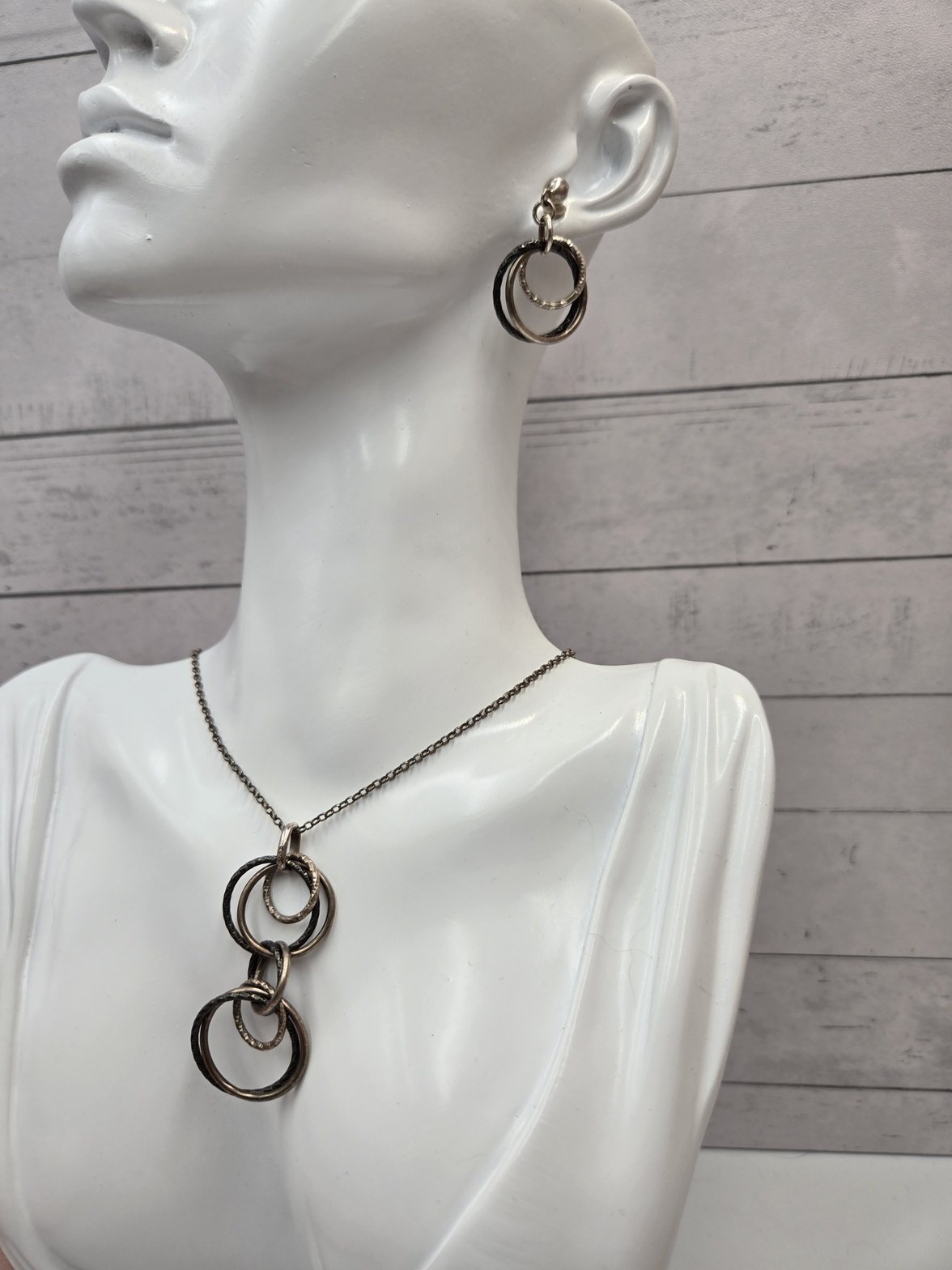 ACI 925 Sterling Silver Italy Multi-Circle Pendant Necklace & Earring Set 59