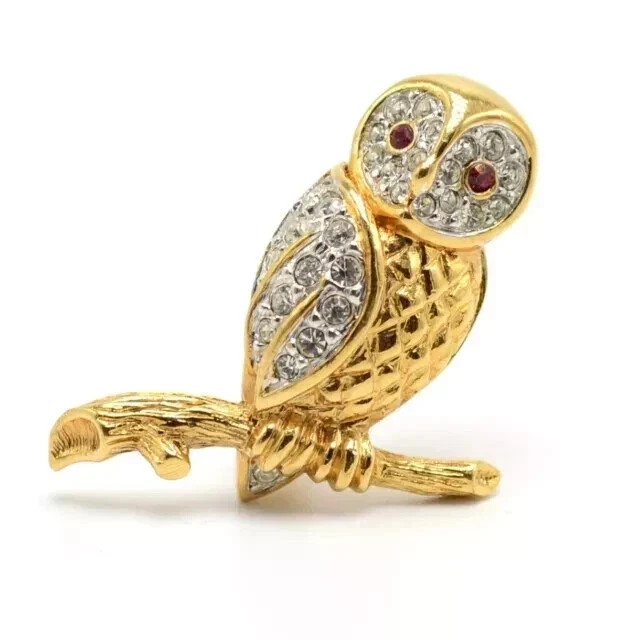 1.4Ct Round Cut Lab Created Diamond Owl Womens Brooch Pin 14K Yellow Gold Plated