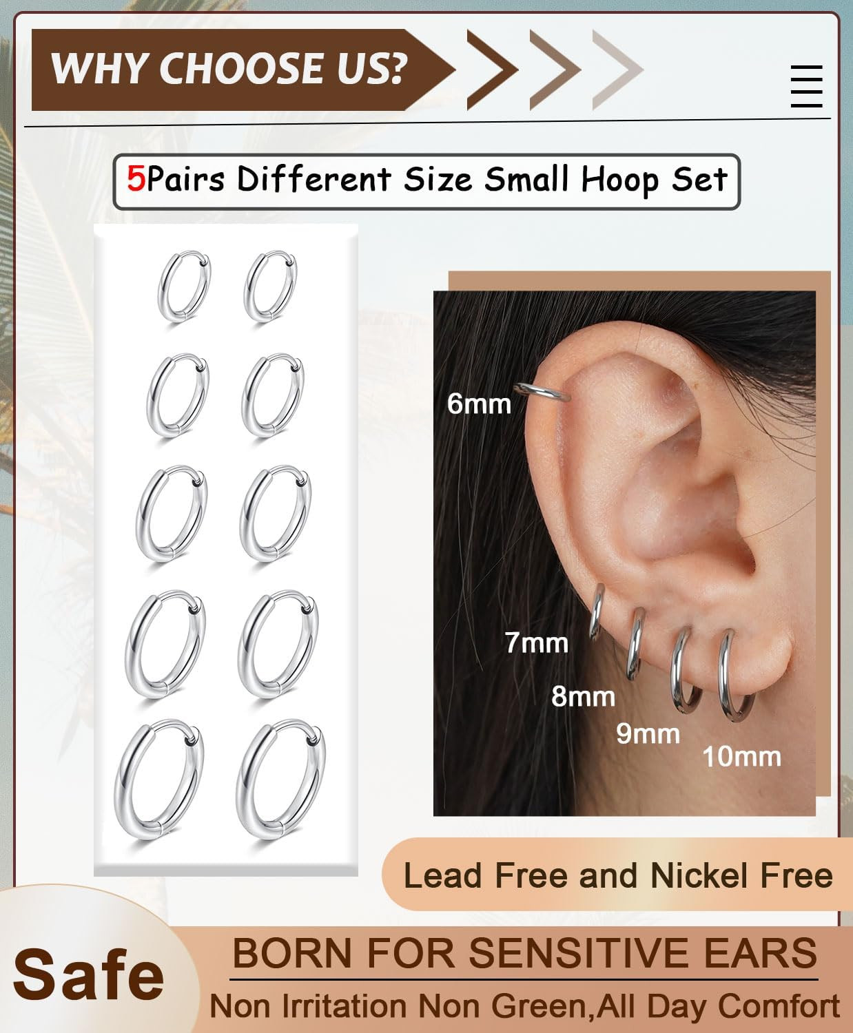 Surgical Steel Huggie Hoop Earrings & Flat Back Studs for Women Men, 6Mm-14Mm Sm