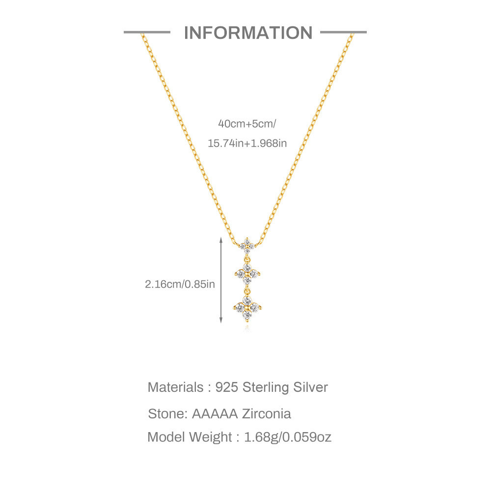 Gold Plated 925 Sterling Silver CZ Four Leaf Clover Pendant Necklace for Women