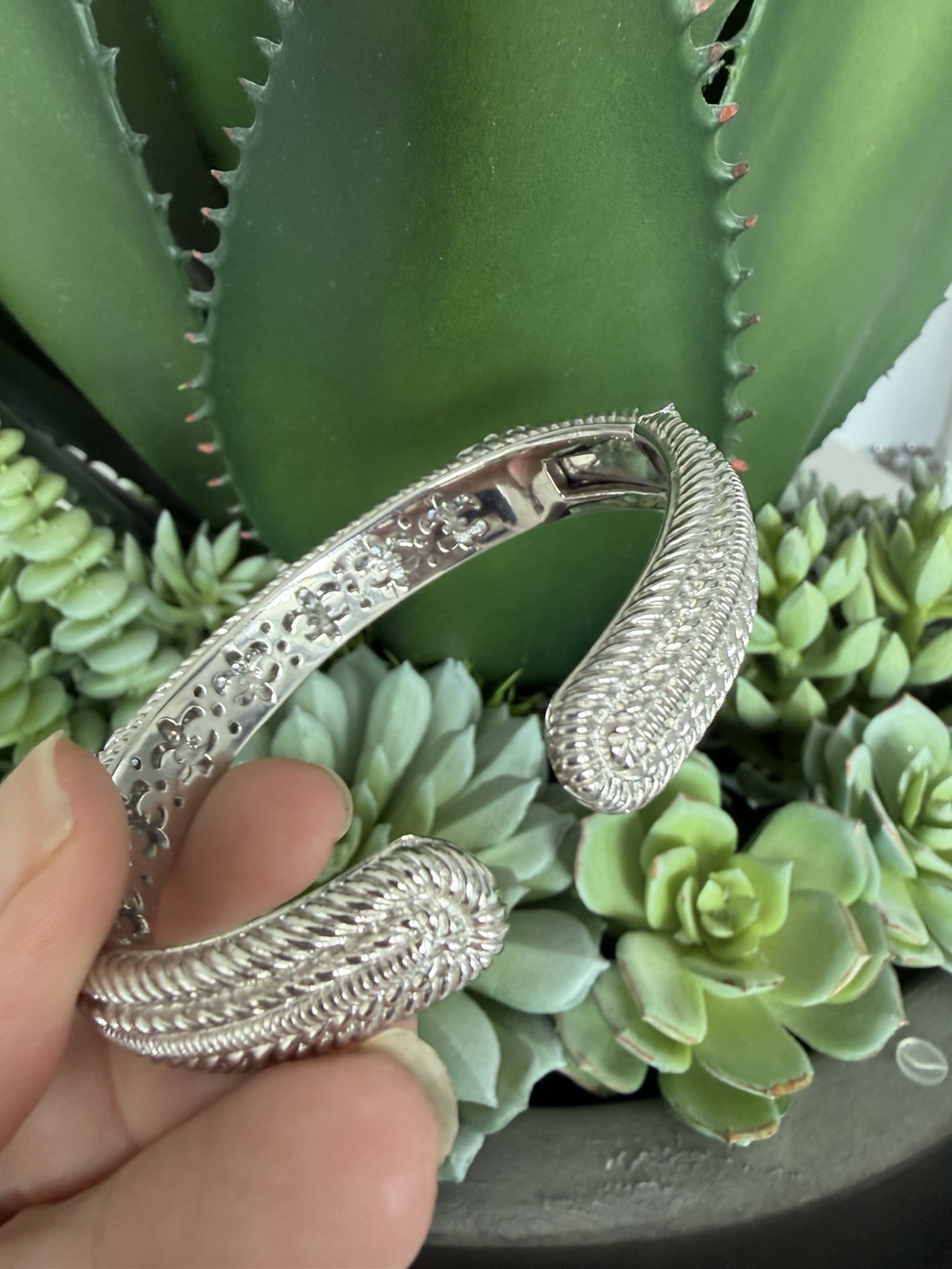 Judith Ripka Heart Bracelet Cz Sterling Triple Heart Cuff 45 Grams