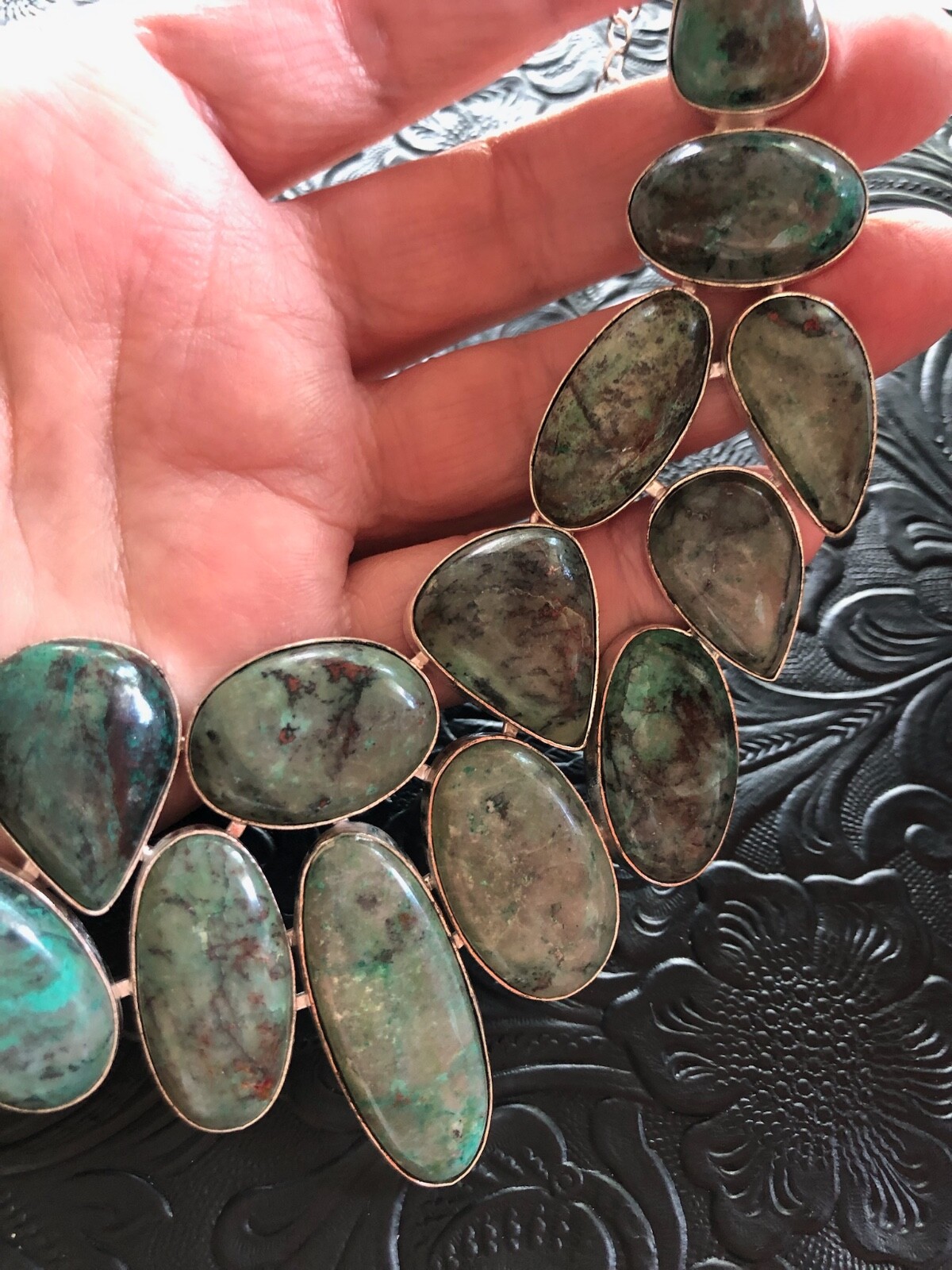 Green Turquoise Chrysocolla Many Stones Necklace 18-20″ Artisan Made