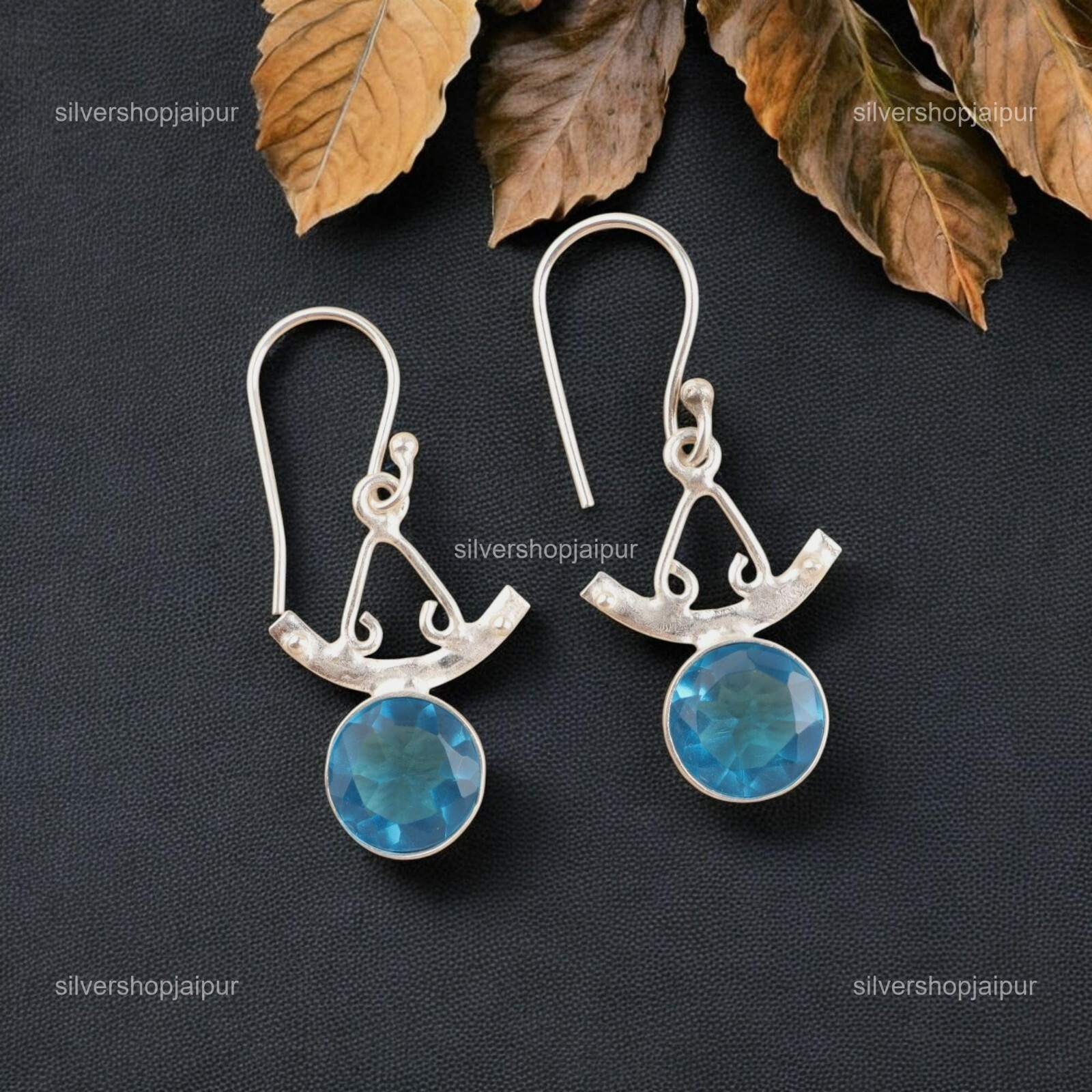 Swiss Blue Topaz Gemstone Jewelry 925 Silver Handmade Jewelry 1.63″ For Mother