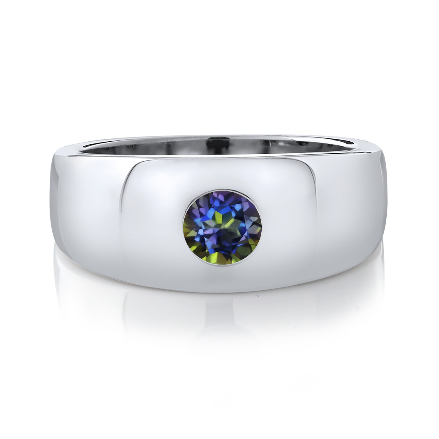 1.00 Ct Round Blue Mystic Topaz 925 Sterling Silver Men’s Ring