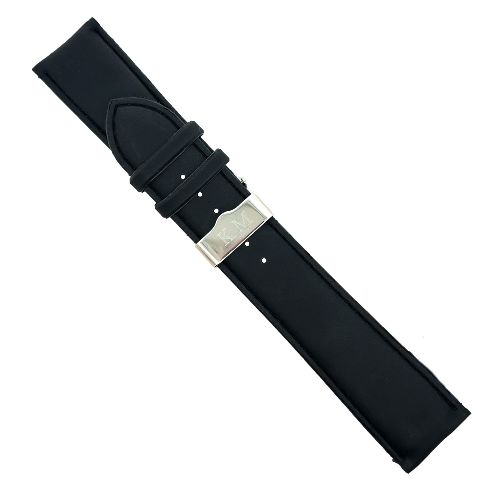 King Master 24mm Black Leather Silver-tone Buckle Watch Band Strap