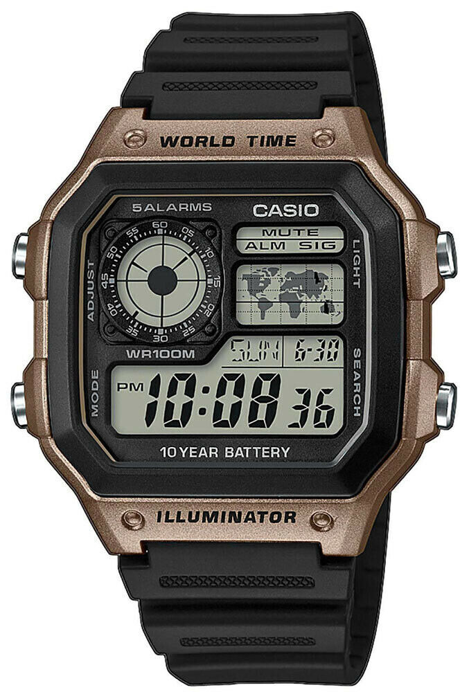 Casio AE1200WH-5AV Men’s Black Resin Strap World Time Chrono Alarm Digital Watch