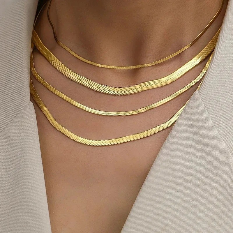 Stainless Steel Hot Classic Flat Snake Chain Choker Necklace For Women Fashion
