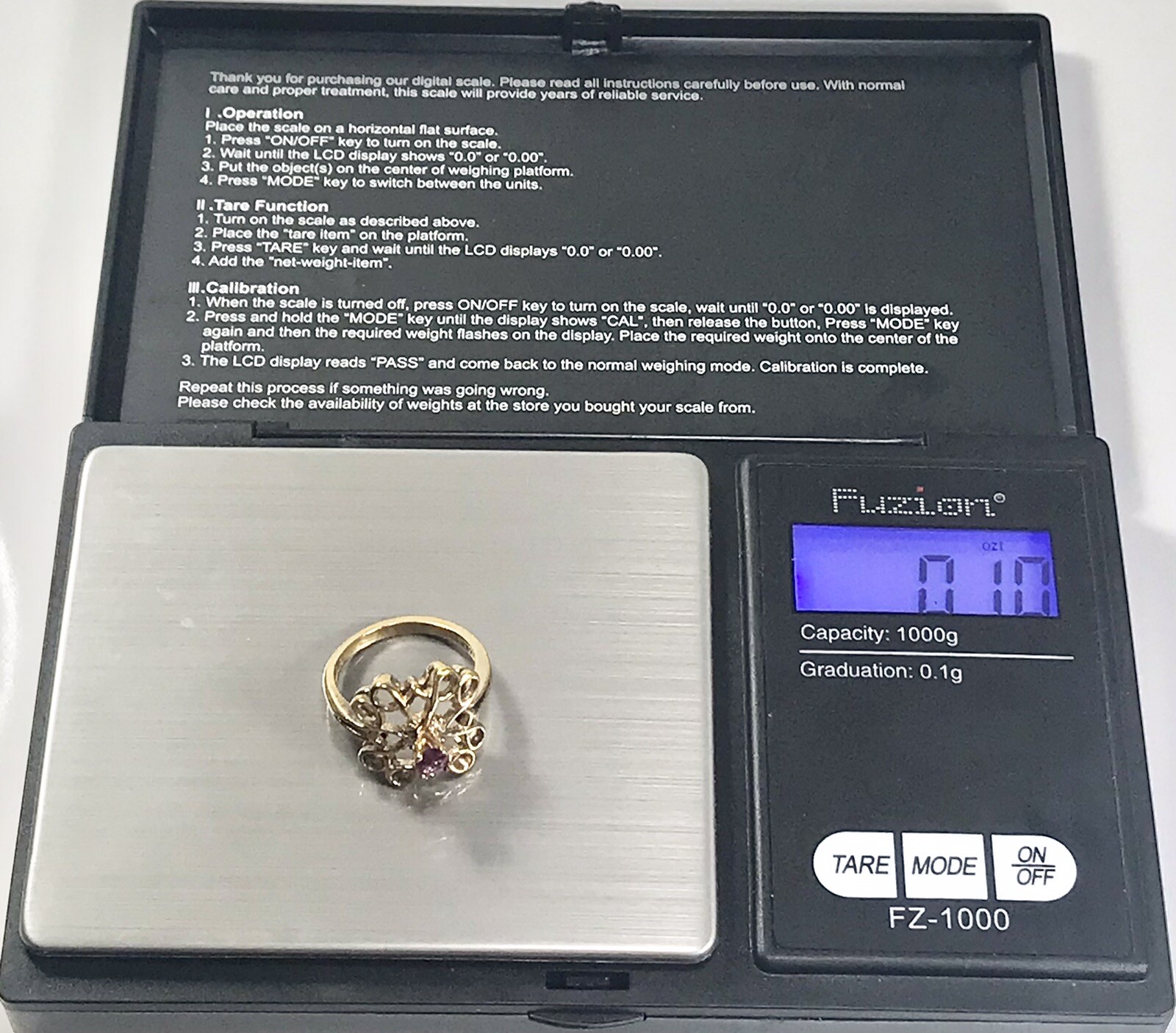AVON STERLING 925 VERMEIL PURPLE STONE FILIGREE RING (C90A)