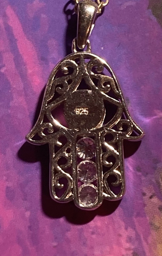 Peter Stone 925 Hamsa Hand Evil Eye Protection Pendant with Gemstones