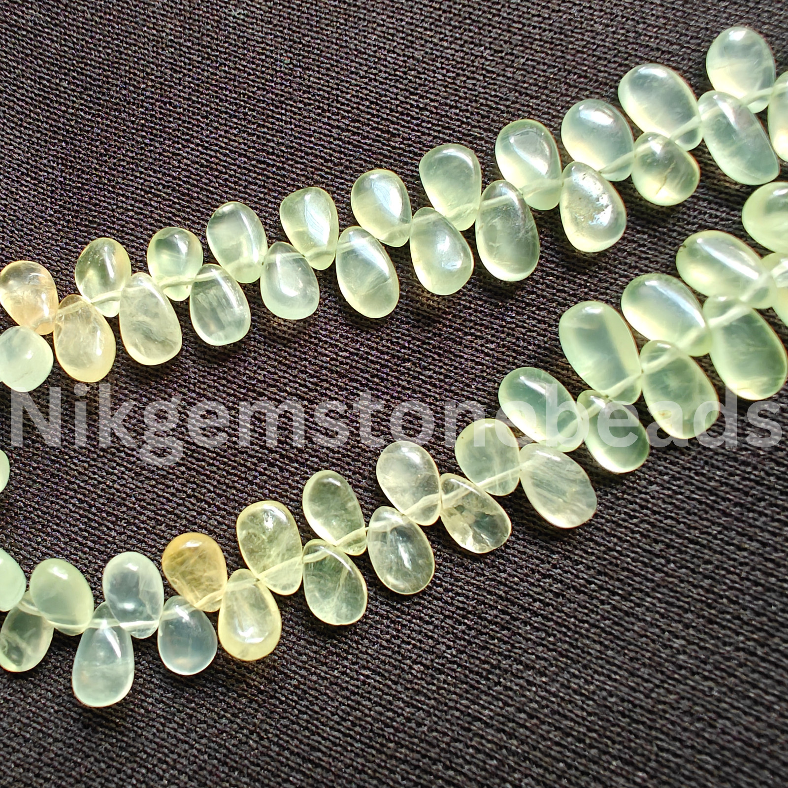 Natural Multi Prehnite Gemstone, Smooth & Plain Pear Cut Beads, 6.25-9.00 MM.