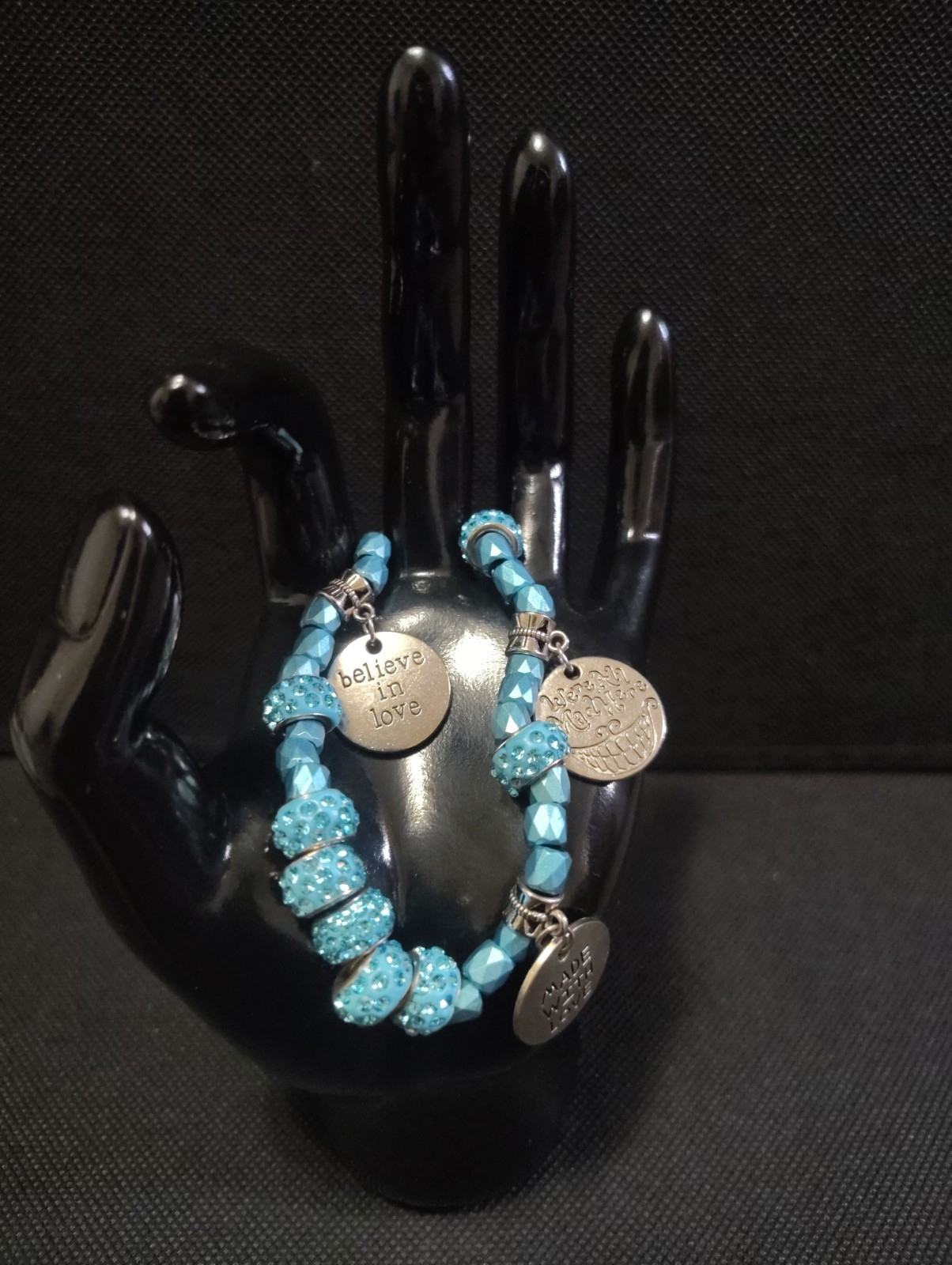Blue & Silver Beaded Ball Charm Bracelet