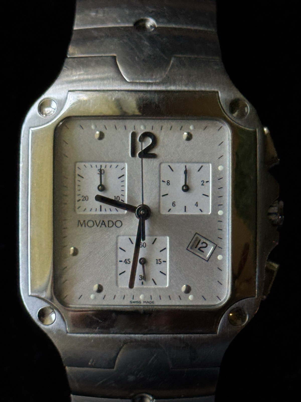 Movado Chronograph Stainless Steel Silver Dial Sapphire Crystal Bracelet Watch