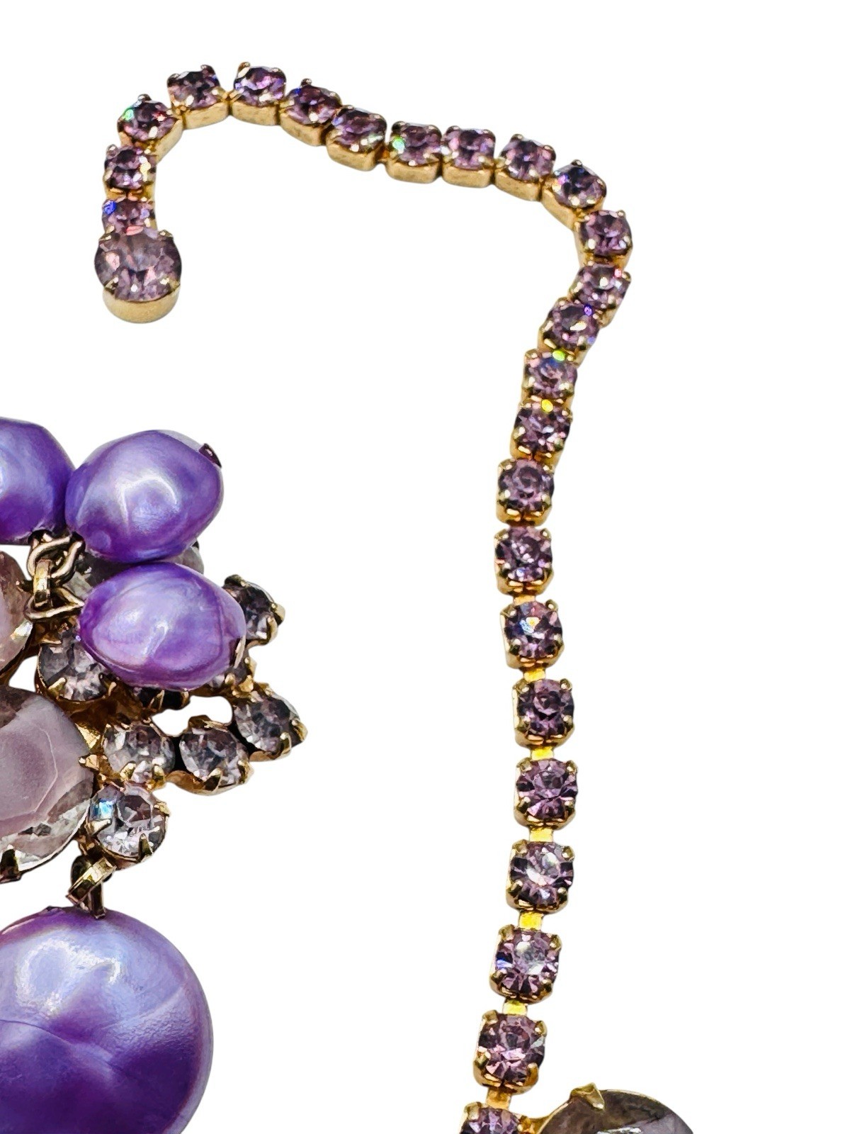 Vintage Juliana D&E Purple Rhinestone Pearl Necklace Earrings Set Book Piece