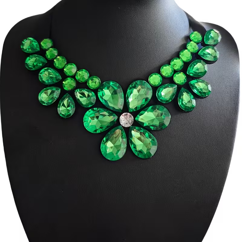 Green acrylic flower statement necklace